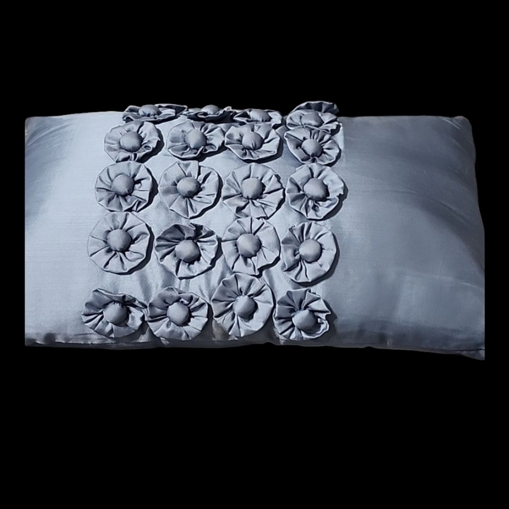 Sky Blue Satin 3D Flower Lumbar/Throw Pillow Chic Country Cottage